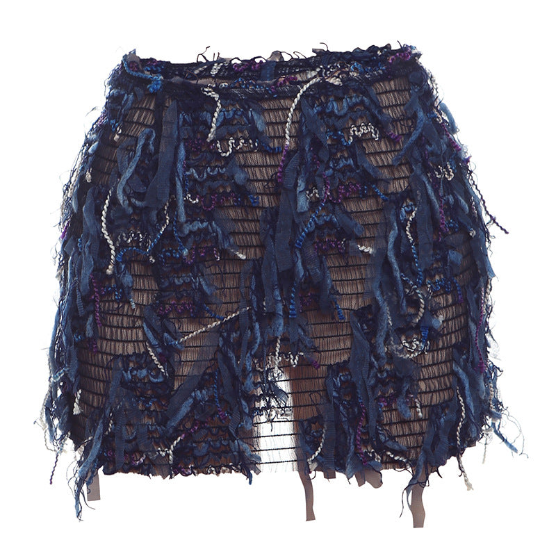 MARIA – Chic Fringe Detail High-Waist Mini Skirt