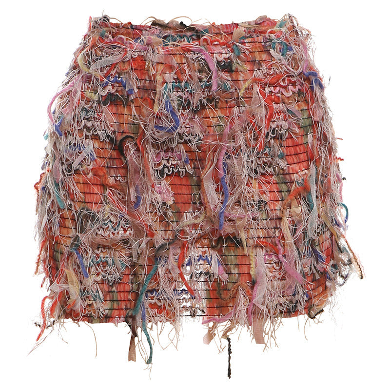 MARIA – Chic Fringe Detail High-Waist Mini Skirt
