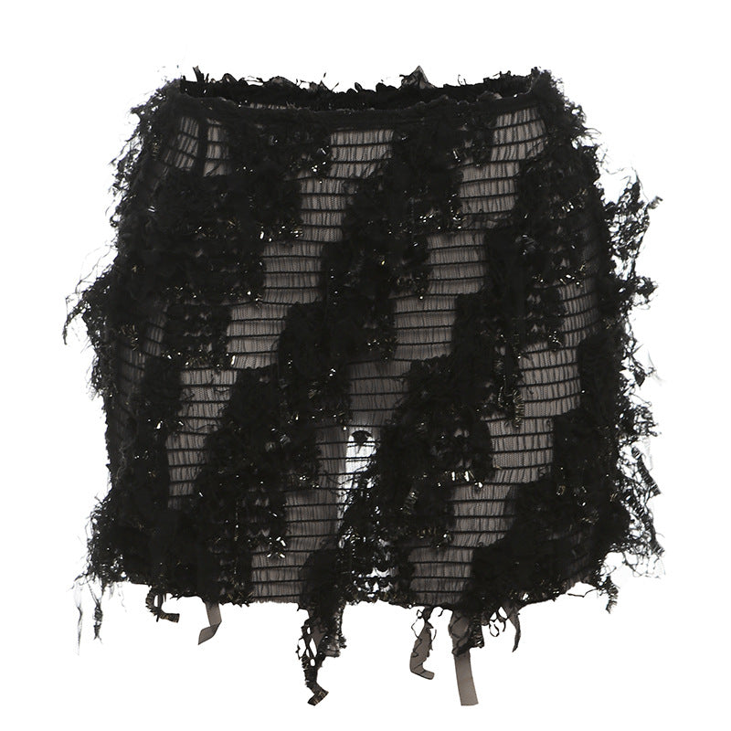 MARIA – Chic Fringe Detail High-Waist Mini Skirt