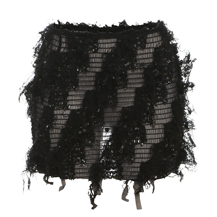MARIA – Chic Fringe Detail High-Waist Mini Skirt