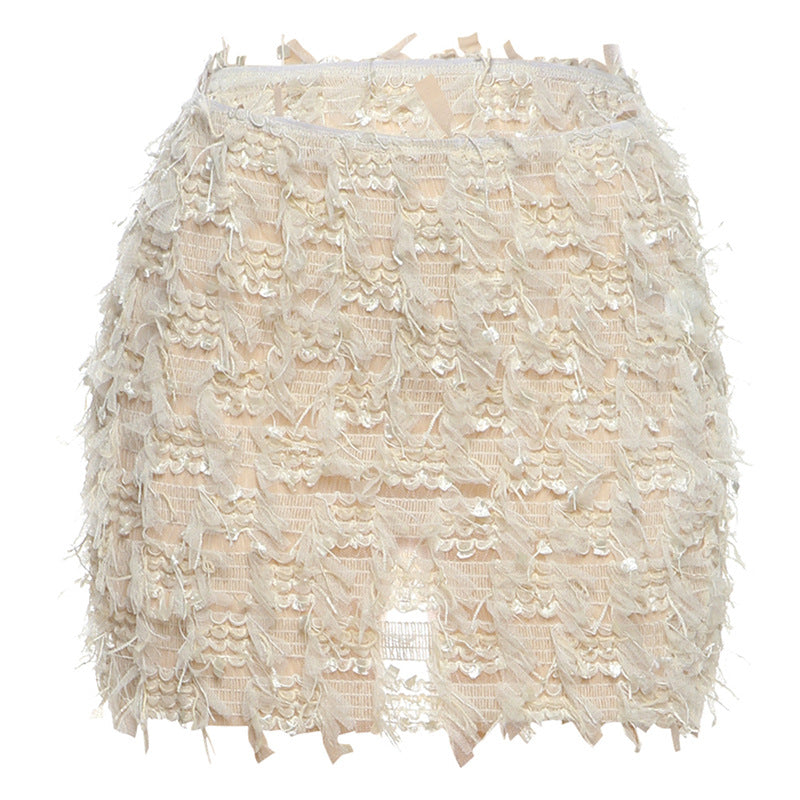 MARIA – Chic Fringe Detail High-Waist Mini Skirt