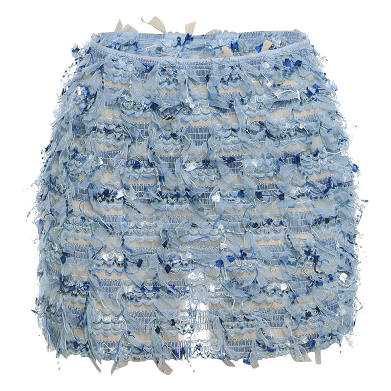 MARIA – Chic Fringe Detail High-Waist Mini Skirt