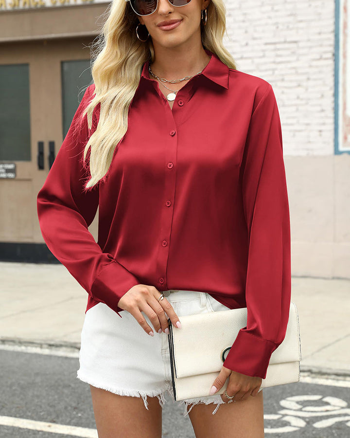 Hazel | Business Casual Satin Long Sleeve Blouse