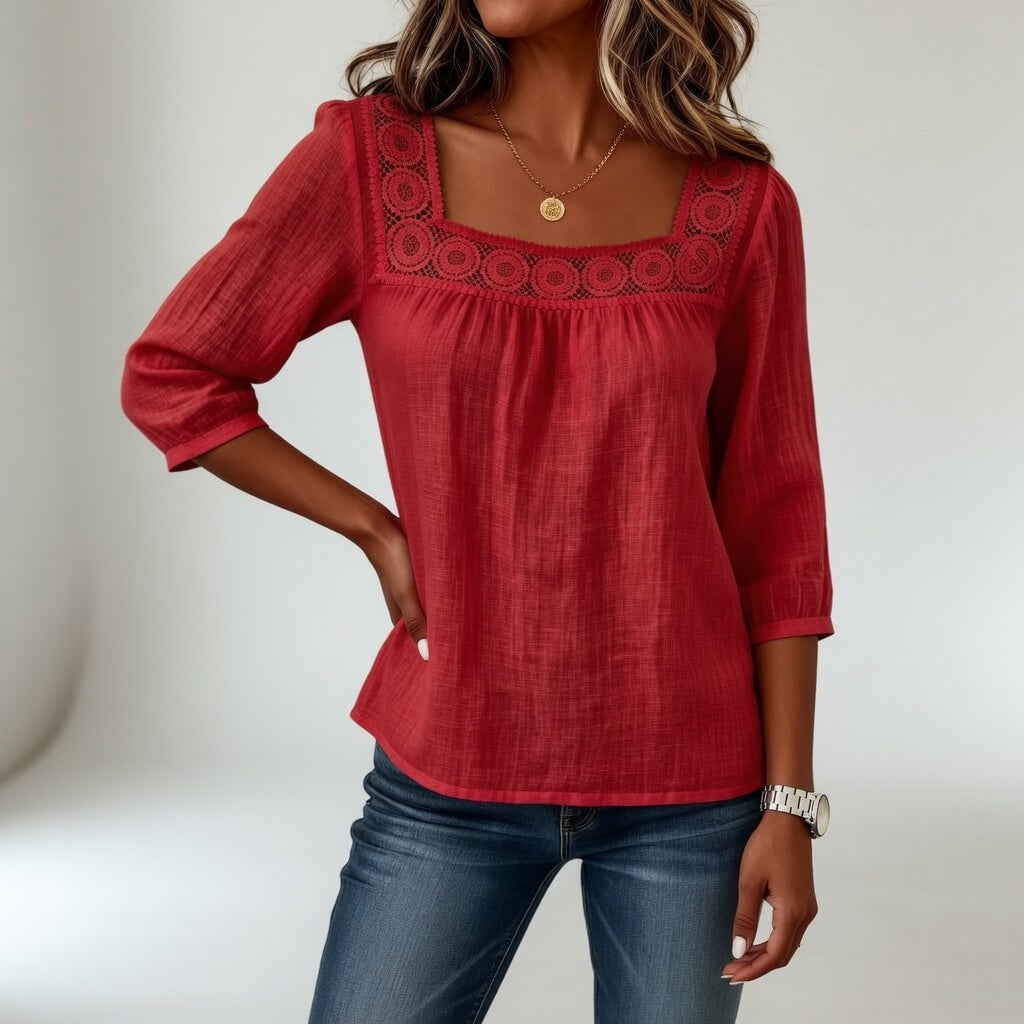 Isla™ | Elegant Lace Square Neck Blouse