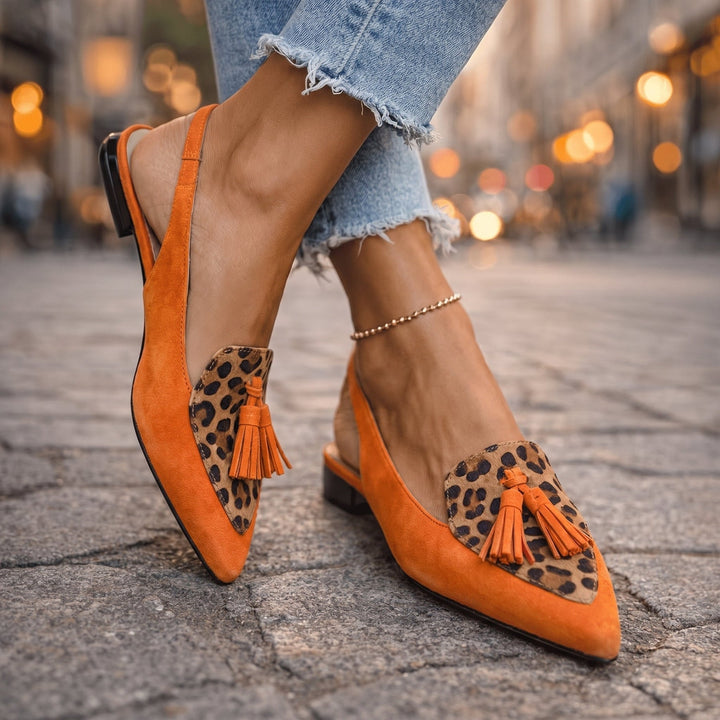 Eveliina - Pointed Ballet Flats with Back Strap and Tassels