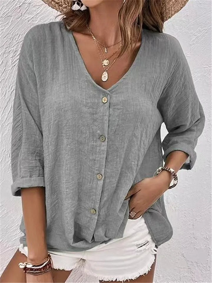 Poppy™ | Luxe Linen Blouse with Buttons