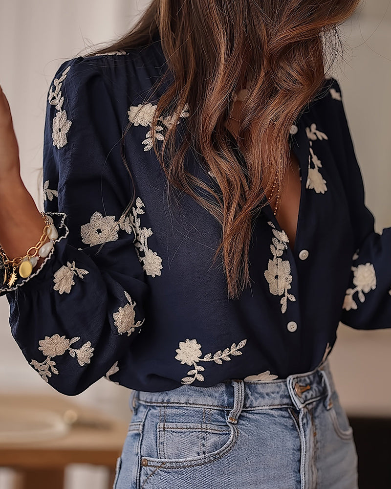 Florence™ Elegant Floral Embroidered Long Sleeve Shirt