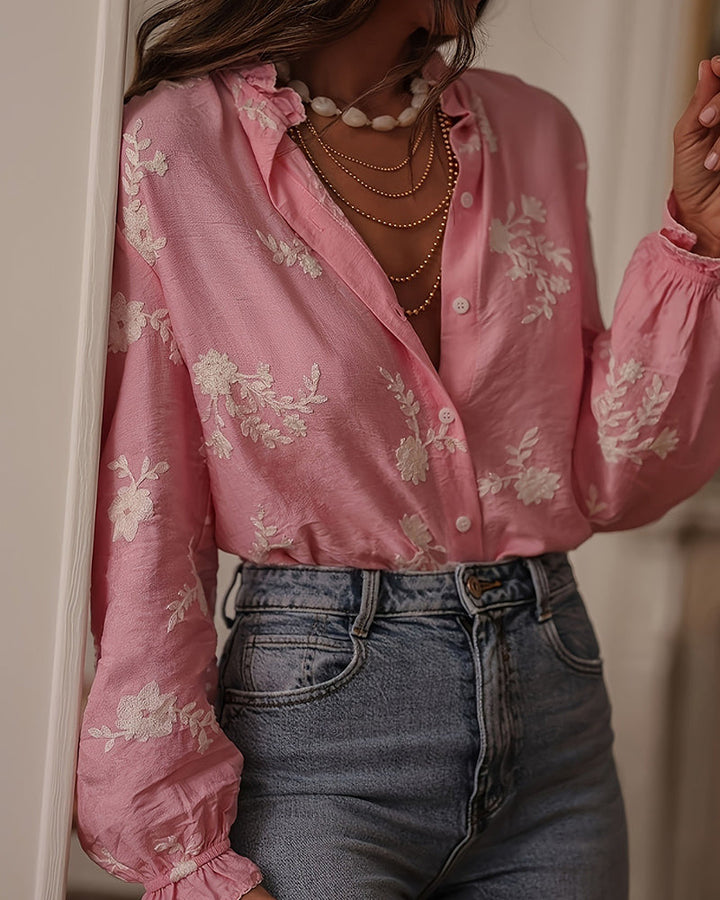 Florence™ Elegant Floral Embroidered Long Sleeve Shirt