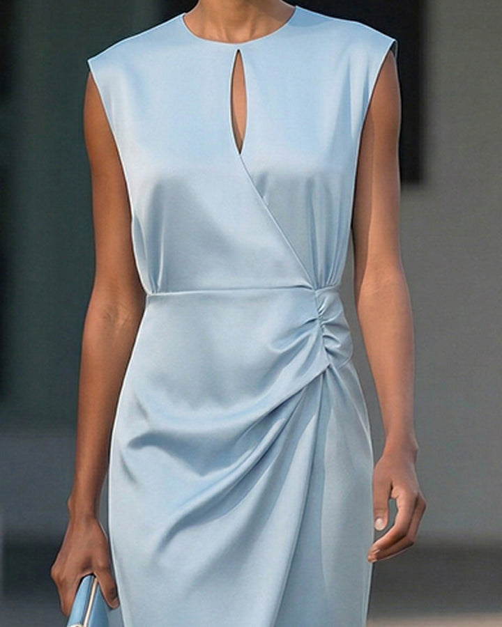 Ella™ Modern Classy Keyhole Neckline Satin Sleeveless Dress