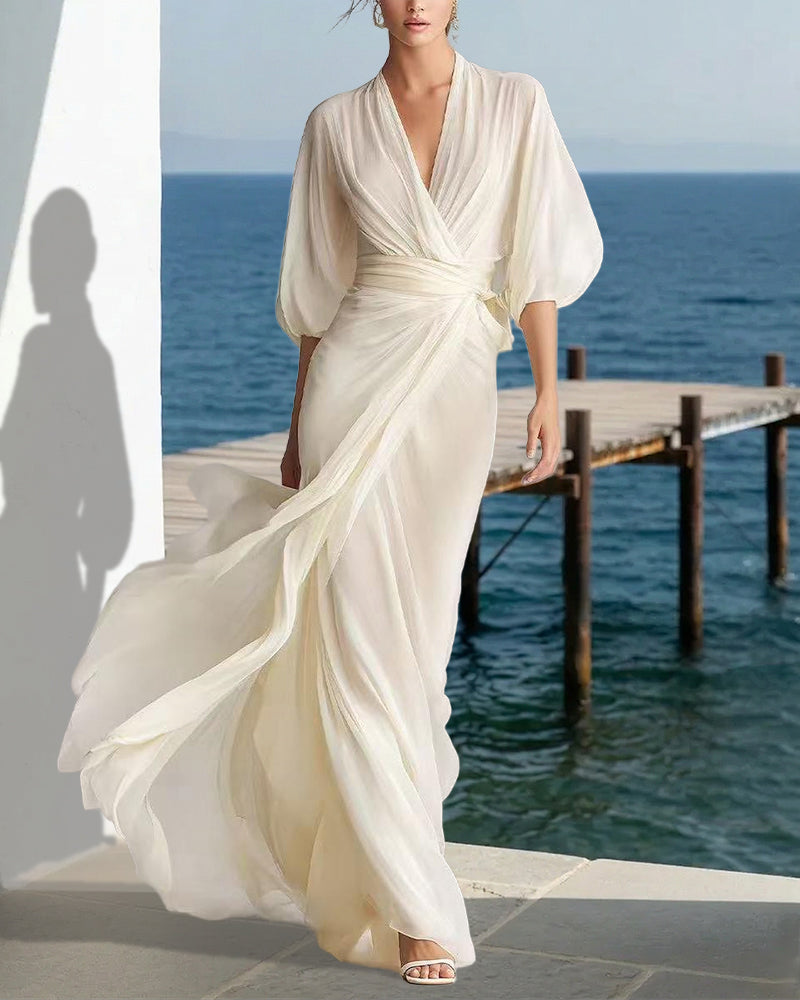 Iris™ | Flowy Layered Lantern Sleeves Maxi Dress