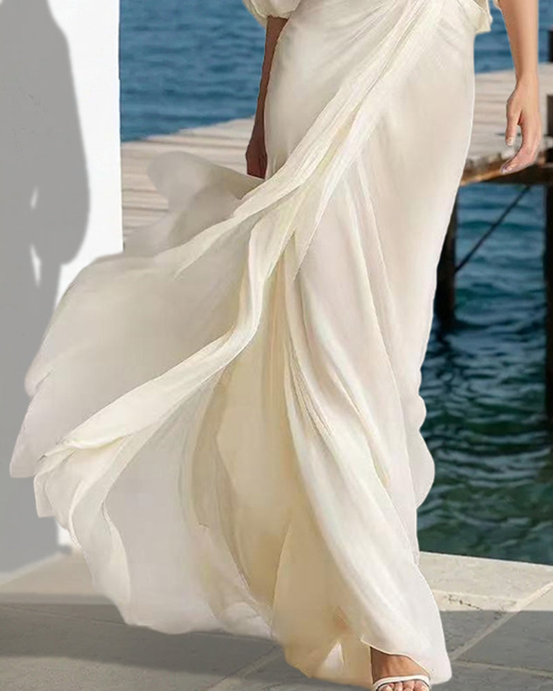 Iris™ | Flowy Layered Lantern Sleeves Maxi Dress