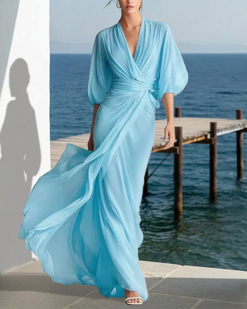 Iris™ | Flowy Layered Lantern Sleeves Maxi Dress