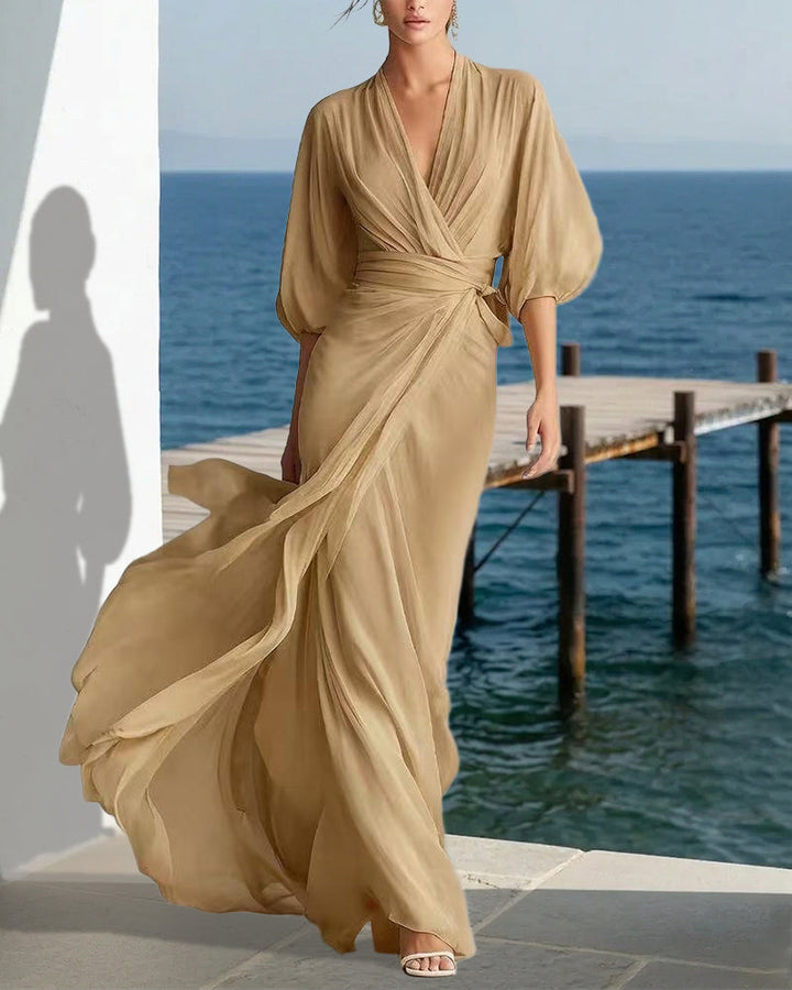 Iris™ | Flowy Layered Lantern Sleeves Maxi Dress