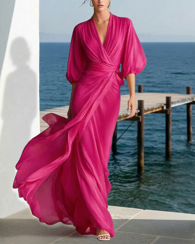 Iris™ | Flowy Layered Lantern Sleeves Maxi Dress