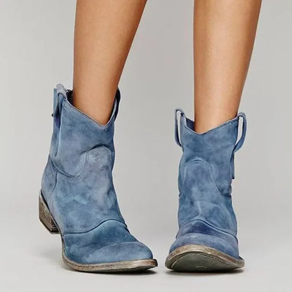 Vintage Cowboy Ankle Boots - Western Style, Suede, Comfortable Fit