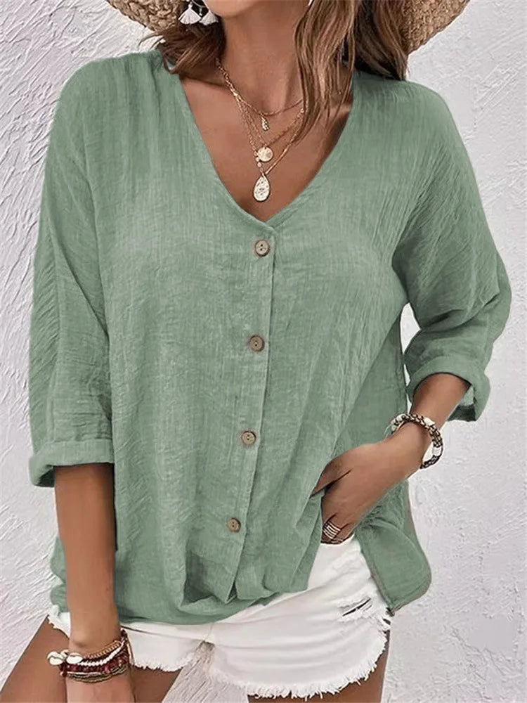Poppy™ | Luxe Linen Blouse with Buttons