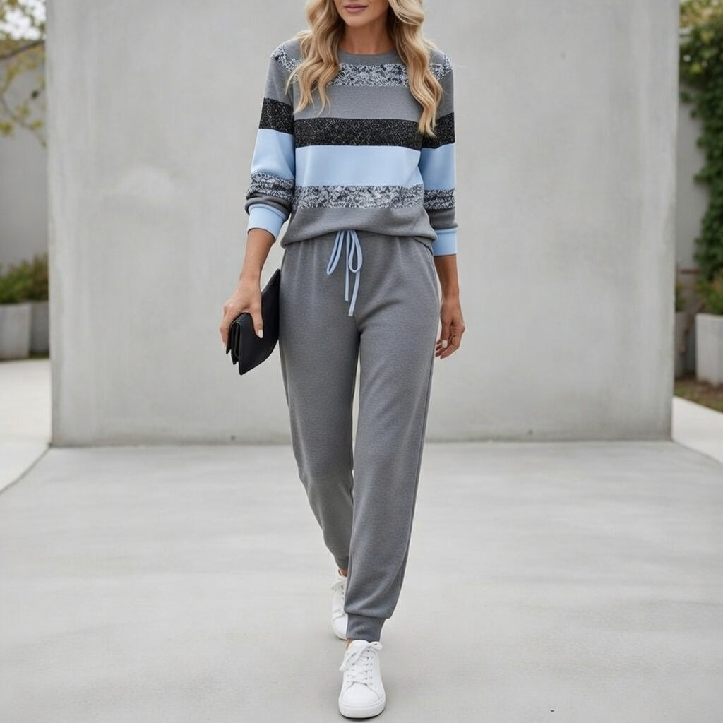 Sarah™ - Striped Pullover with Soft Touch Effect and Coordinated Joggers