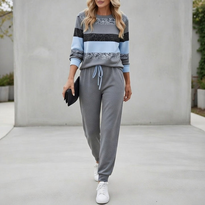 Sarah™ - Striped Pullover with Soft Touch Effect and Coordinated Joggers