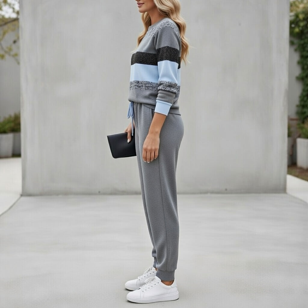 Sarah™ - Striped Pullover with Soft Touch Effect and Coordinated Joggers