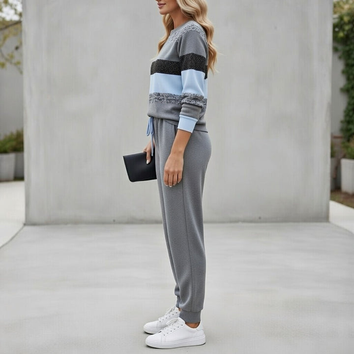 Sarah™ - Striped Pullover with Soft Touch Effect and Coordinated Joggers