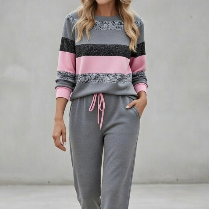 Sarah™ - Striped Pullover with Soft Touch Effect and Coordinated Joggers