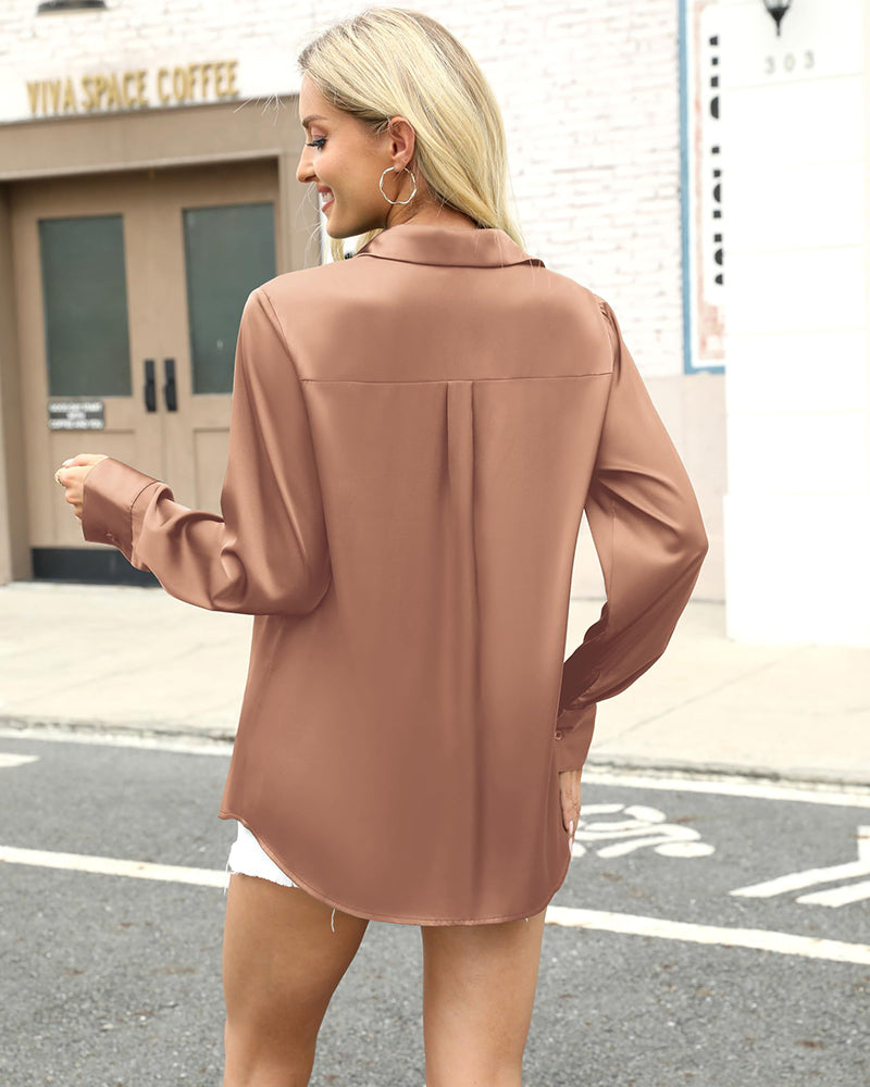Hazel | Business Casual Satin Long Sleeve Blouse