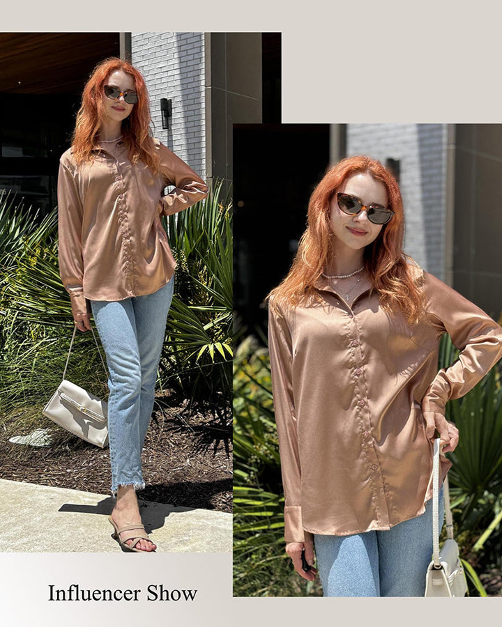 Hazel | Business Casual Satin Long Sleeve Blouse