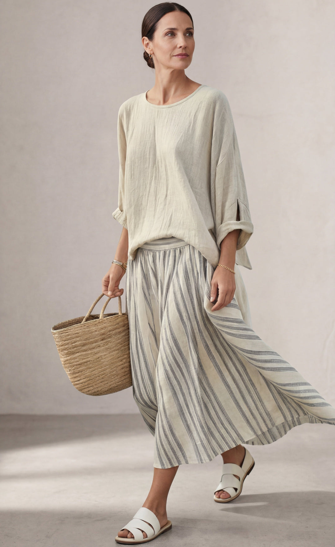 Aurora™ | Comfortable Blouse and Striped Midi Skirt