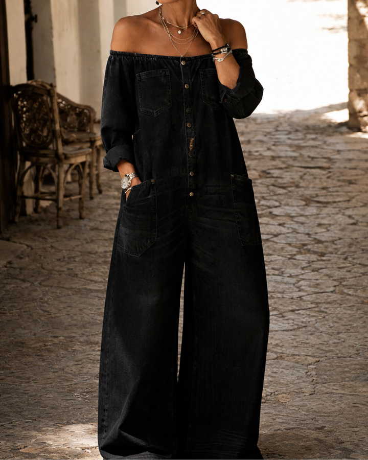 Holly™ - Denim Jumpsuit with Off-Shoulder Neckline