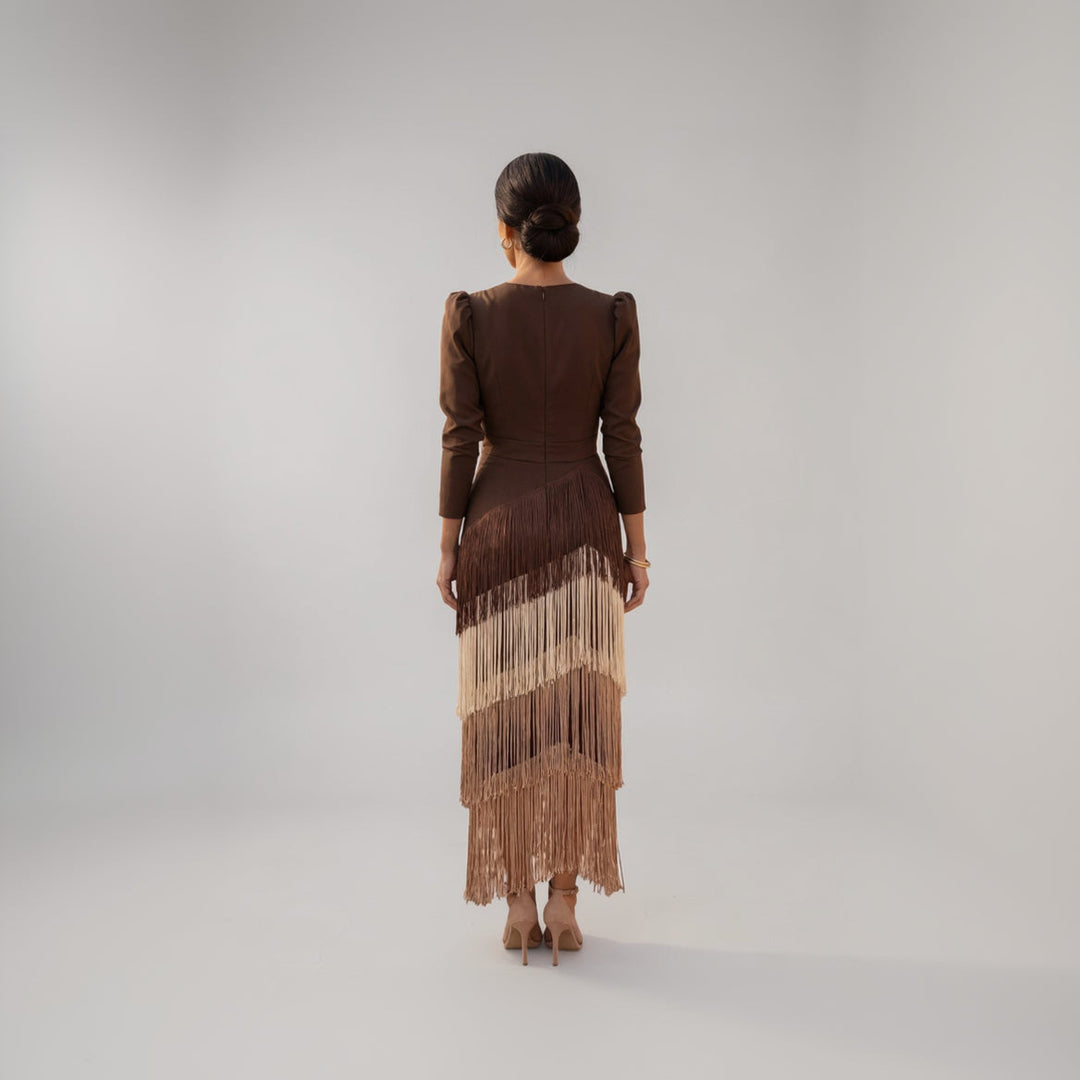 Valencia™ | Silk Blend Fringe Statement Dress