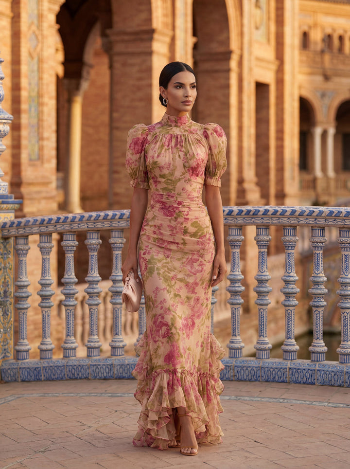 Elizabeth - Stylish Floral Dress With Ruffles