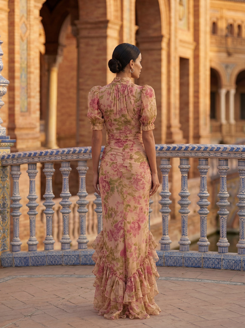 Elizabeth - Stylish Floral Dress With Ruffles