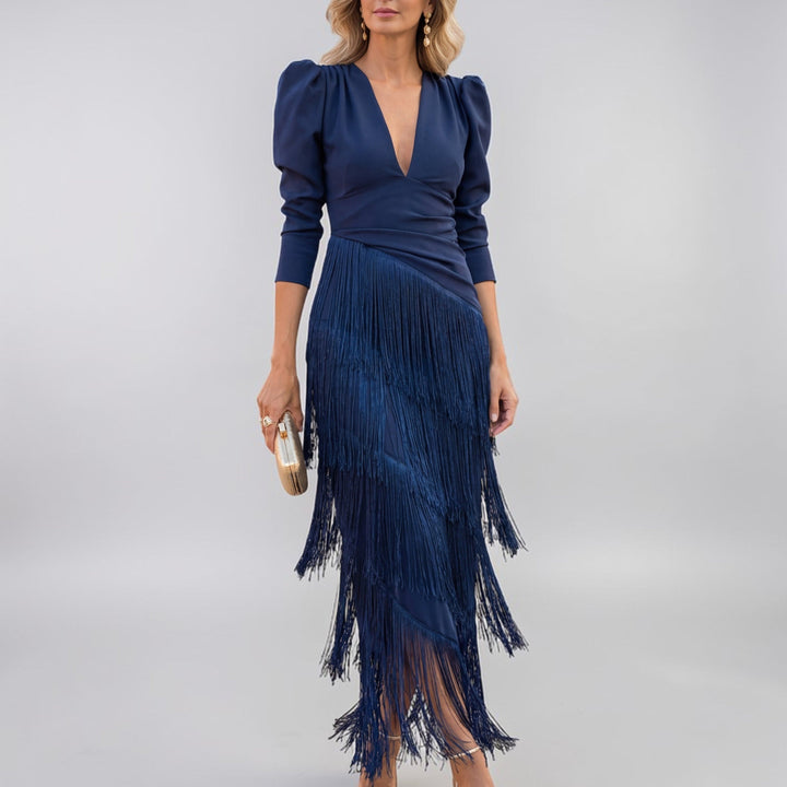 Valencia™ | Silk Blend Fringe Statement Dress