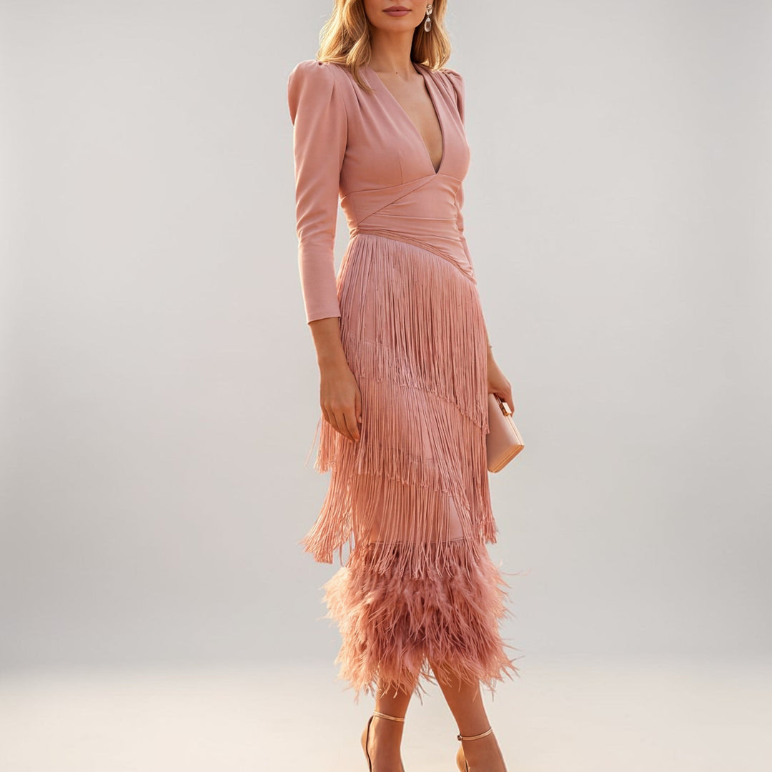 Valencia™ | Silk Blend Fringe Statement Dress