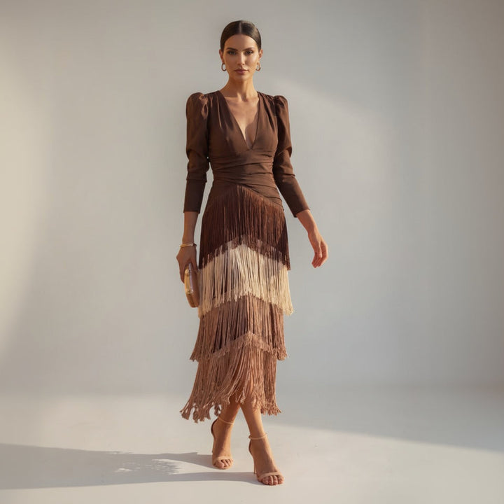 Valencia™ | Silk Blend Fringe Statement Dress