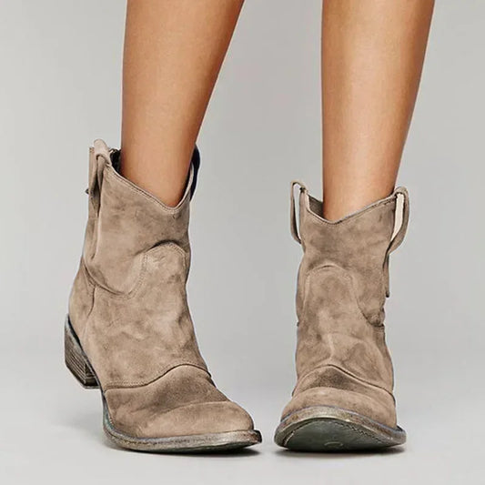 Vintage Cowboy Ankle Boots - Western Style, Suede, Comfortable Fit