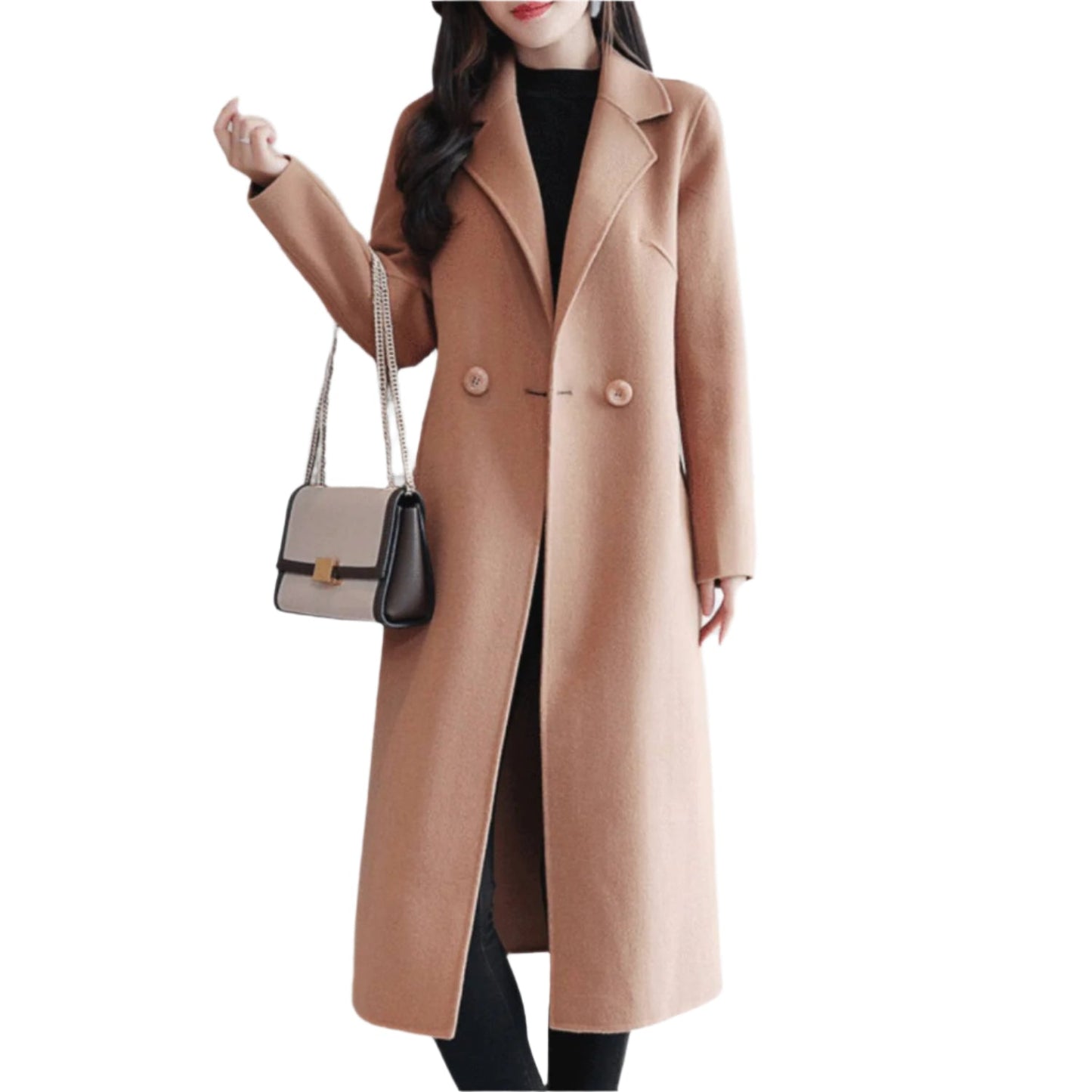Isabella – Women's Long Wool Winter Coat | Elegant Warm Trench with Lapel Collar