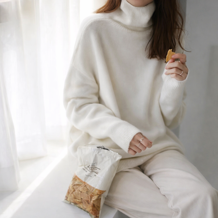 Evelyn™ Women’s Turtleneck Sweater – Relaxed Fit, Ribbed Neck & Cuffs