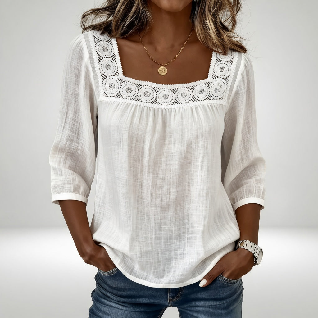 Isla™ | Elegant Lace Square Neck Blouse