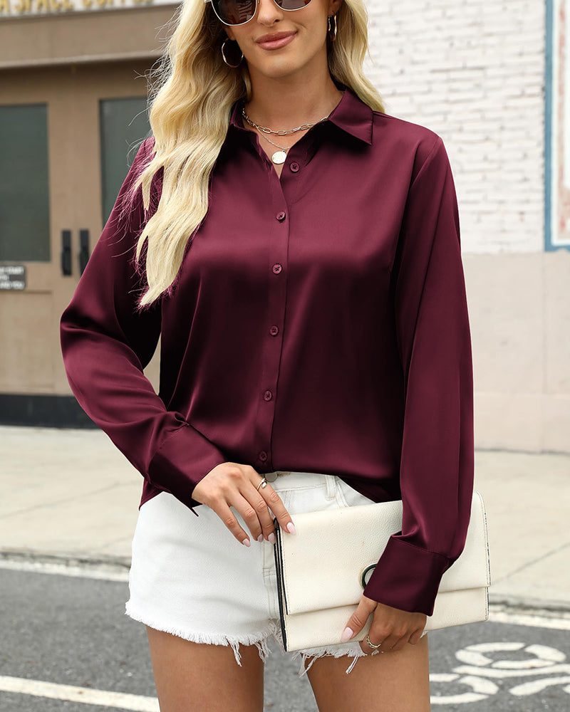Hazel | Business Casual Satin Long Sleeve Blouse