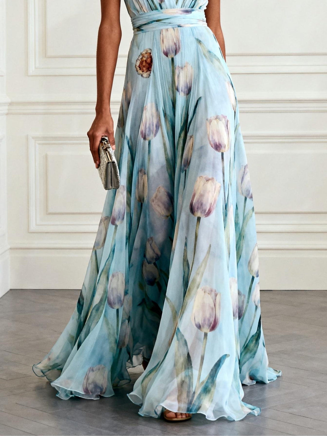 Edith™ - Elegant Tulip Print V-neck Maxi Dress