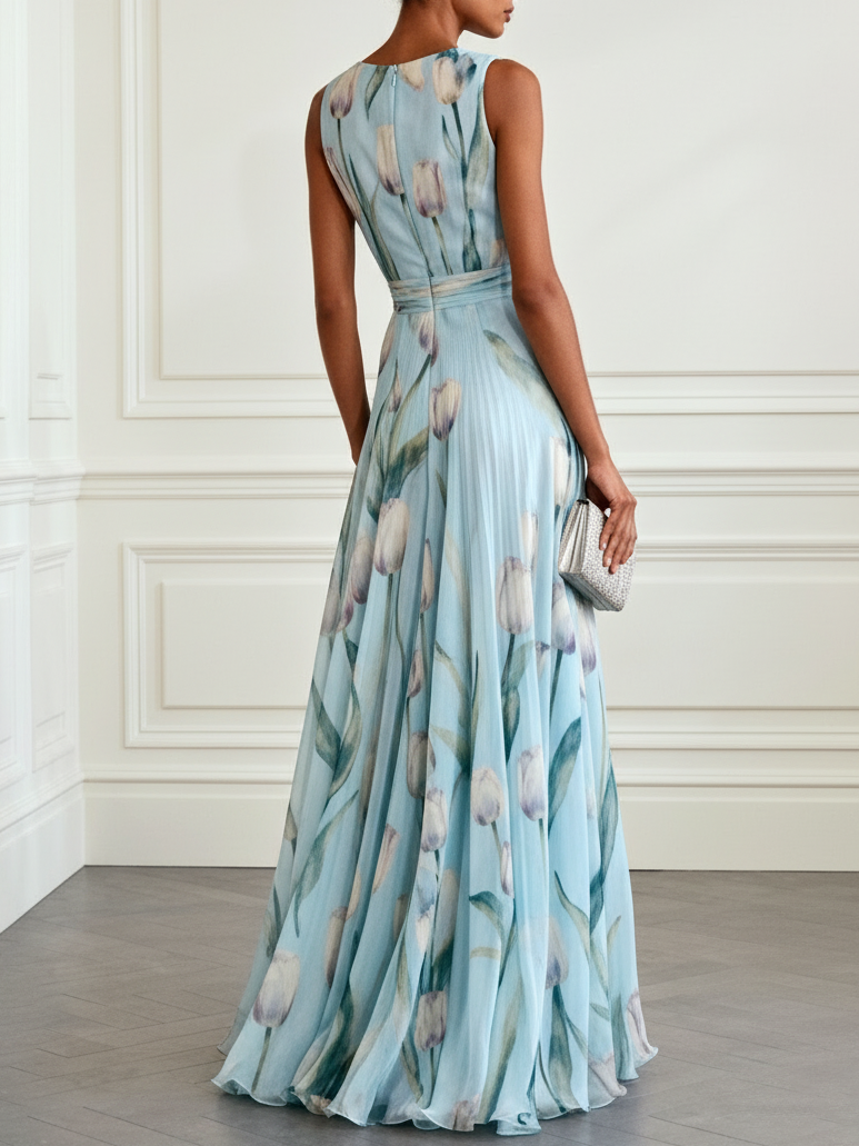 Edith™ - Elegant Tulip Print V-neck Maxi Dress