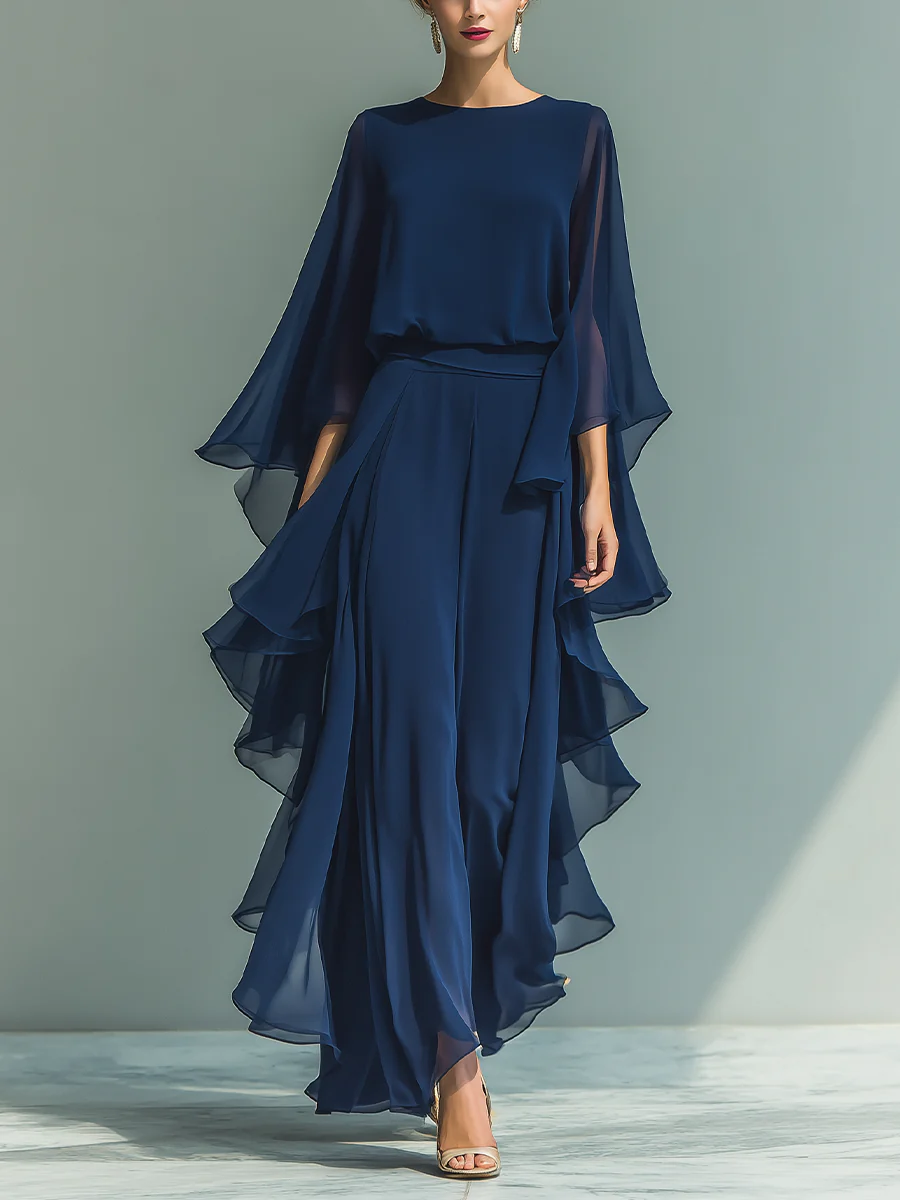 Scarlett™ | Elegant Chiffon Ensemble with Ruffles