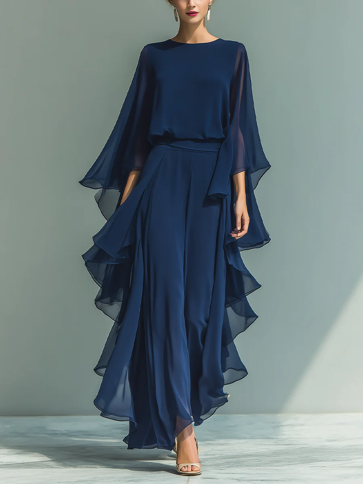 Scarlett™ | Elegant Chiffon Ensemble with Ruffles
