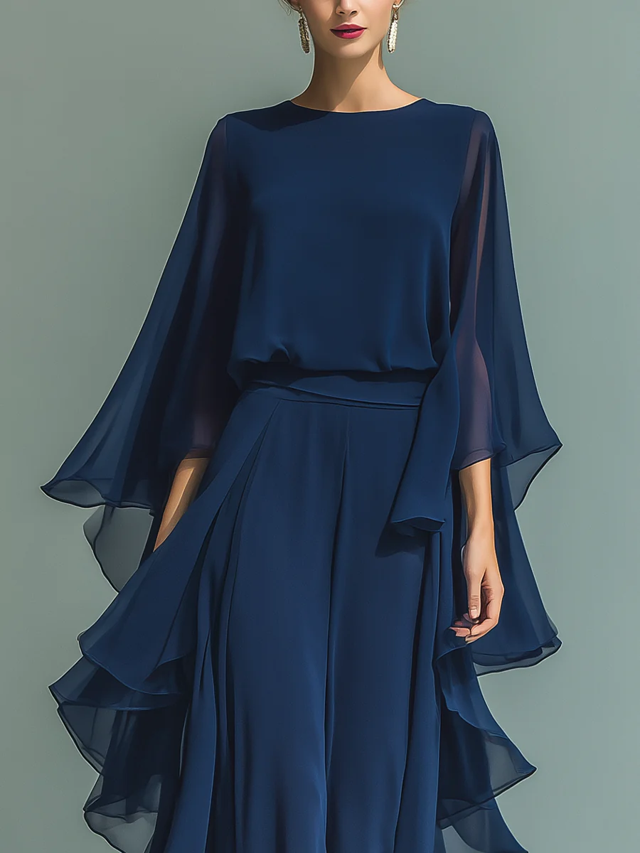 Scarlett™ | Elegant Chiffon Ensemble with Ruffles