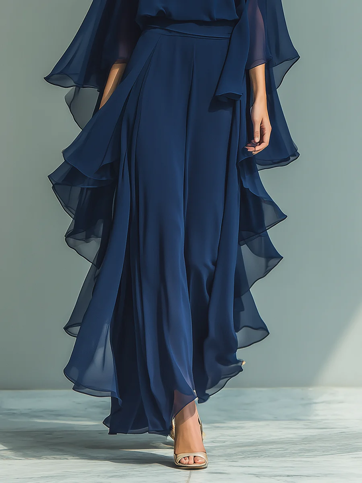 Scarlett™ | Elegant Chiffon Ensemble with Ruffles