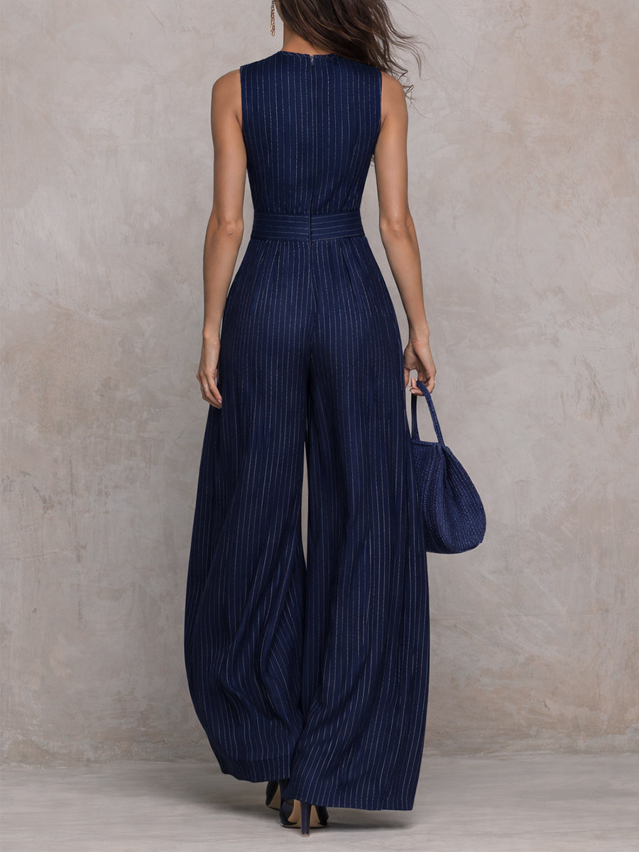 Emily™ - Sleeveless Striped Jumpsuit with Wide Leg Pants