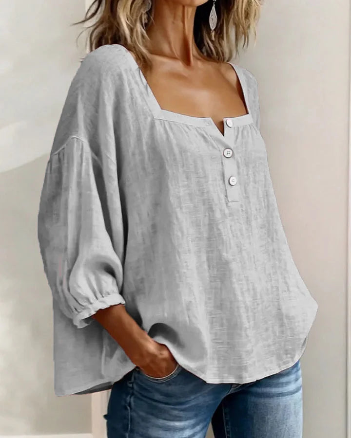 Jacky™ | Relaxed Square Neck Linen Blouse