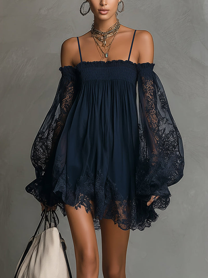 Antonella - Chiffon Mini Dress with Bardot Neckline