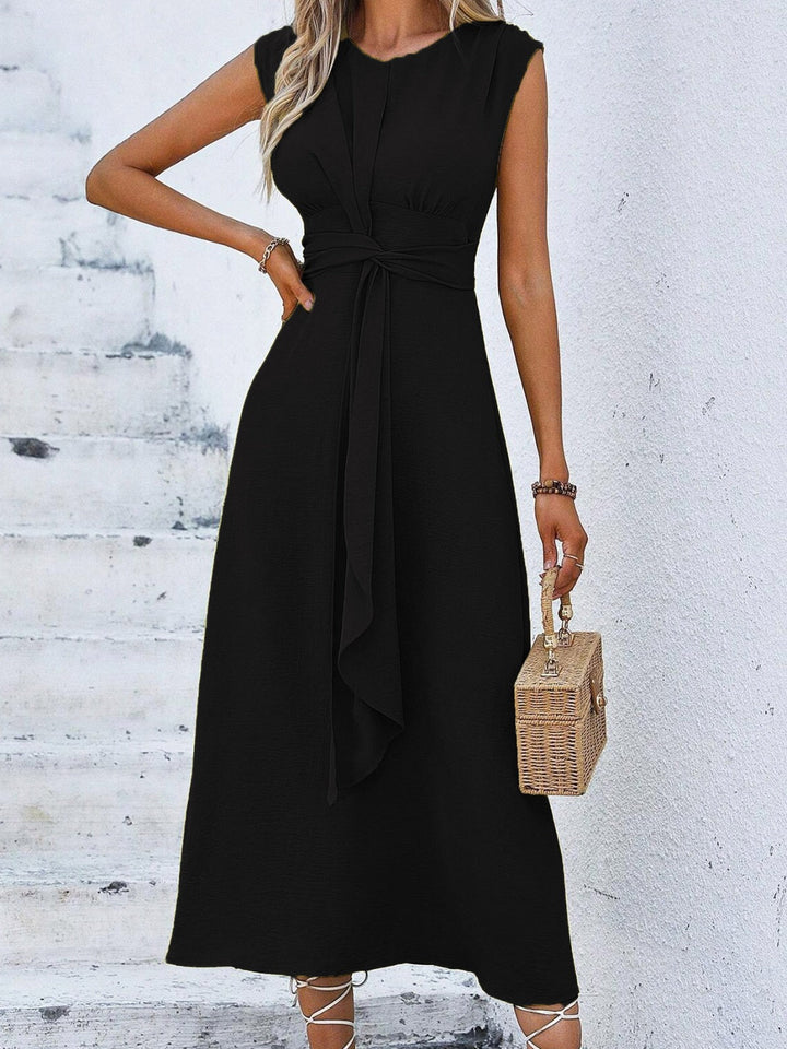 Eva™ | Timeless sleeveless midi dress with flattering waist tie